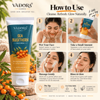 How to use Vadora Sea Buckthorn Face Wash: wet your face, take a small amount, massage gently, rinse