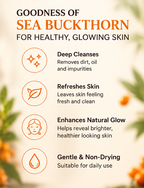 Benefits of Vadora Sea Buckthorn Face Wash: deep cleanses, refreshes, enhances natural glow, gentle and non-drying