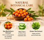 Botanical ingredients: sea buckthorn extract, aloe vera and green tea extract